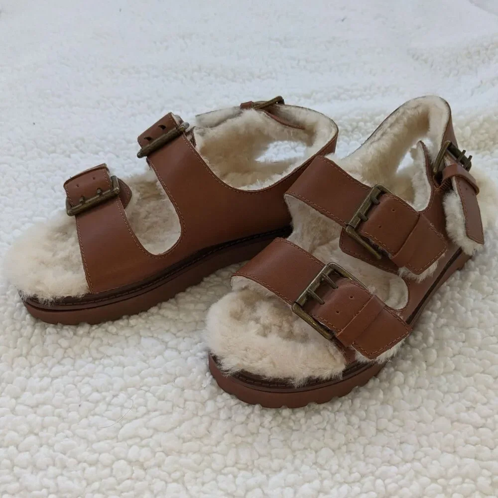 Madewell Madelyn Shearling Lined Strapped Sandal Sz 6.5 NWOB - Picture 2 of 5